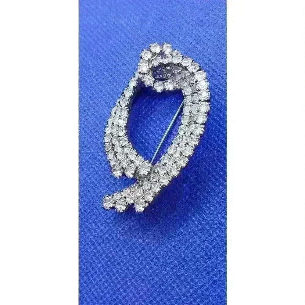 Vintage Brooch Clear Rhinestone Leaf Bow Wedding Party